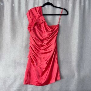 Express Coral One-Shoulder Ruffled Dress